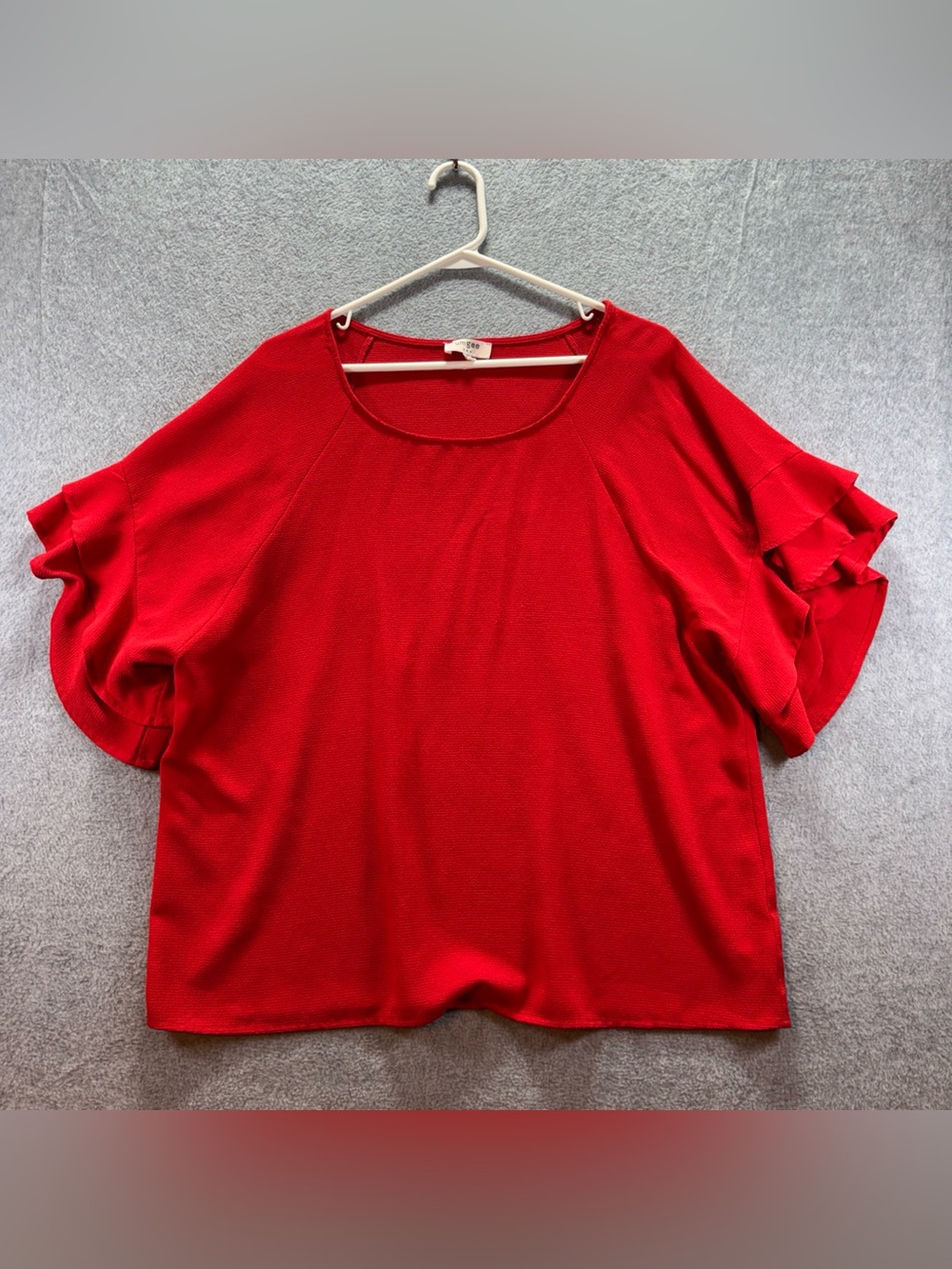 Umgee USA Red Ruffle Tiered Sleeve Scoop Neck Blouse Top C0887 Womens Medium